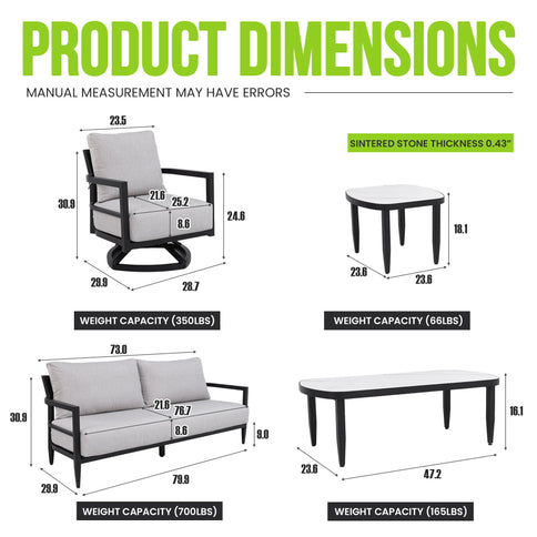 Outdoor Conversation Set With Chairs, Bench Sofa, Tables, Sunbrella Cushions