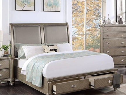 Bed With 2 Panel Upholstered Headboard And Footboard Drawers