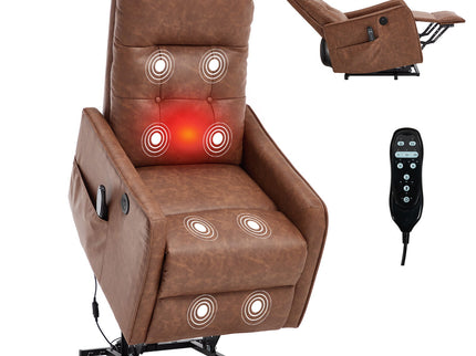 Single Motor Power Lift Recliner Chair With Massage And Heat, USB For Charging - Brown