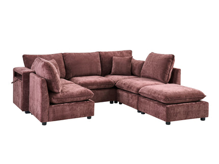 Modern Sectional Sofa U-Shaped With Movable Ottoman Storage Armrests And USB Ports