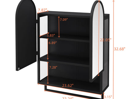 Double Arched Mirror Wall Cabinet With 2 Doors, Featuring Adjustable Shelves And Towel Rack