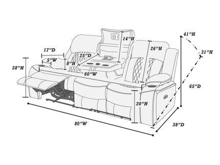Power Motion Living Room Set With USB Port, Adjustable Headrest, Cup Holder