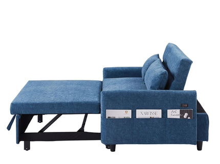 Pull Out Sleep Sofa Bed Loveseats Sofa Couch With Adjsutable Backrest, Storage Pockets, 2 Soft Pillows, USB Ports For Living Room, Bedroom, Apartment, Office