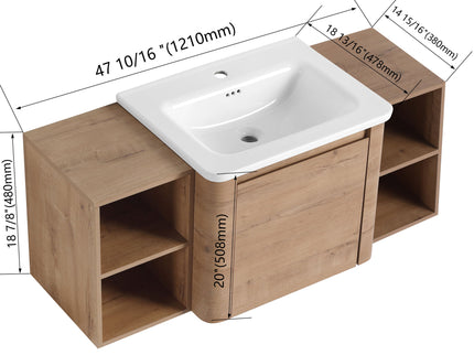 Wall Mounted Bathroom Vanity With Sink, Storage Shelves & Soft Close Door