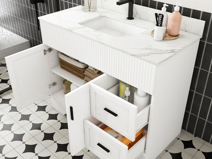 Bathroom Vanity Set, Fluted Cabinet, Soft Close Doors & Drawers - White