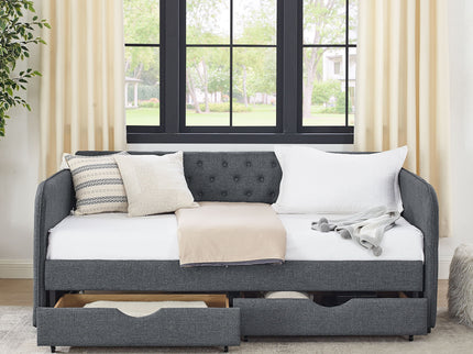 Daybed With Trundle And Storage Drawers, Flat Arms With Pocket