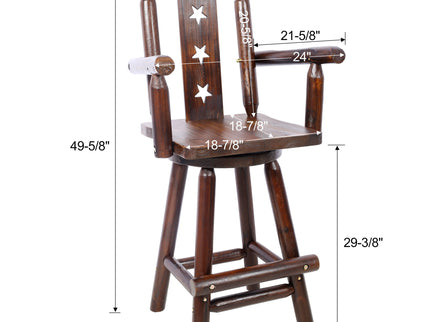 Rustic Tall Bistro Chair Decorative Star Backrest And Footrest, Fir Wood, 4 Foot - Brown