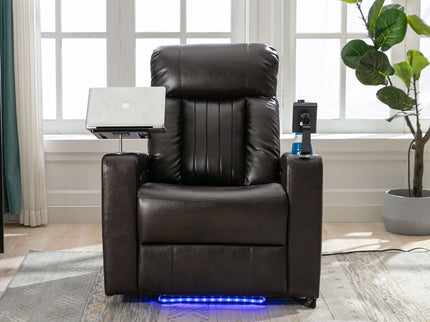 Power Recliner With Storage Arms, Cupholders, Swivel Tray Table And Cell Phone Stand - Brown