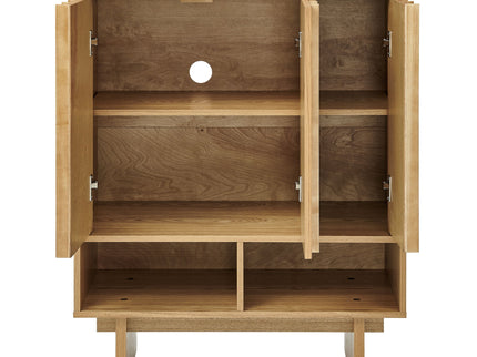 Sideboard Buffet Cabinet With Grille Slat Design With 3 Doors And Adjustable Shelves