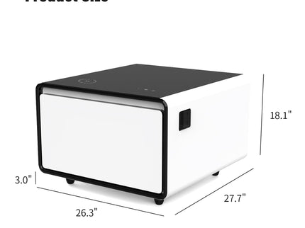 Modern Smart Side Table With Built-In Fridge, Wireless Charging, Temperature Control, Power Socket, USB Ports, Outlet Protection, Induction Light