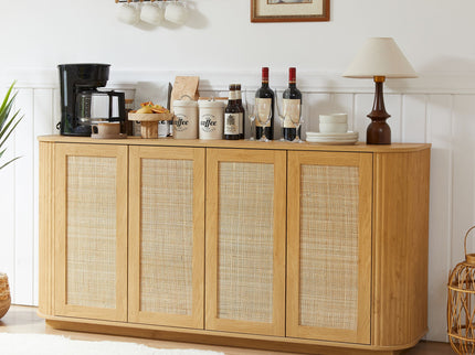 Contemporary Wave Shaped TV Stand With Rattan Doors