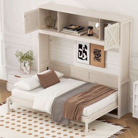 Rustic Casual Murphy Bed With Storage Cabinets
