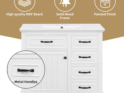 Modern Bathroom Vanity With Sink Top, Flip Drawers, Adjustable Shelf
