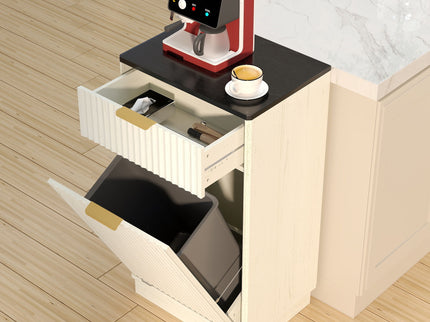 Tilt Out Trash Can Cabinet With Wave Textured Drawer & Pull Out Bin