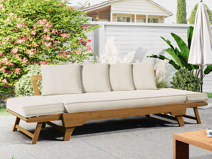 Outdoor Patio Daybed Sofa, 3 Seat Sofa With Foldable Arm 4 Back Pillows