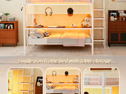 Bunk Bed With Built In Desk And LED Lighting