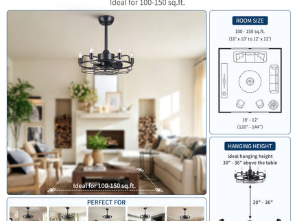 Modern Farmhouse Ceiling Fan, Adjustable Hanging