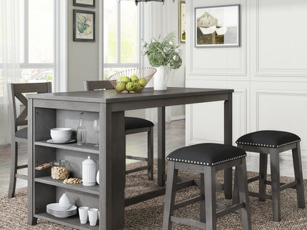 5 Pieces Counter Height Rustic Farmhouse Dining Room Wooden Bar Table Set With 2 Stools And 2 Chairs
