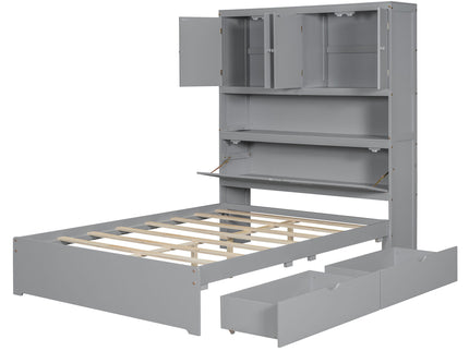 Platform Bed With USB, Storage Headboard & Drawers