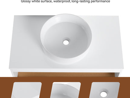 Floating Bathroom Vanity With Glossy Round Vessel Sink