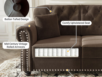Upholstered 3 Seater Sofa Set With Ottoman