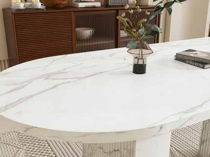 Oval Dining Table With Wood Strip Base