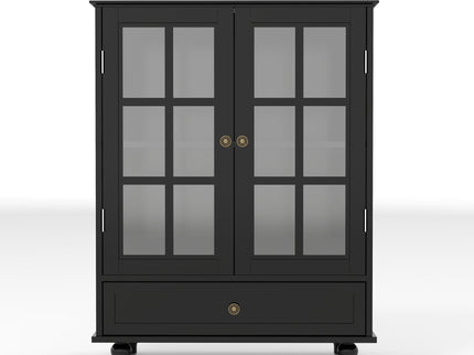 Minimalist Buffet Cabinet With Double Glass Doors And Drawer