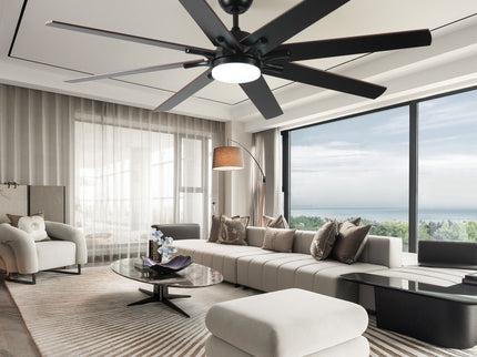 Large Ceiling Fans With Lights And Remote, Indoor / Outdoor Modern Ceiling Fan For Kitchen Living Room Patio, 6 Speed Reversible Quiet DC Motor, Dual Finish 8 Blades - Black