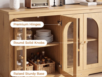 Modern Arched Glass Sideboard With 6 Doors, Buffet Cabinet With Storage And Adjustable Shelves