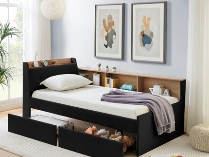 Upholstered Daybed With Storage Headboard, Wireless Charging, LED Lights