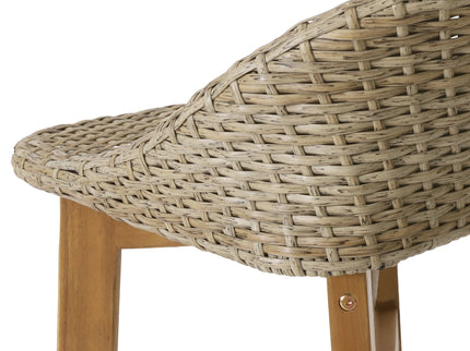 Beeson - Outdoor Wicker And Acacia Wood Barstools Set, Water Resistant - Brown