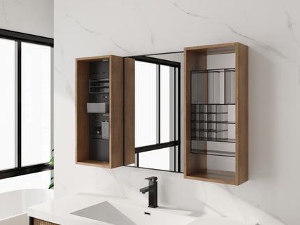 43.5" Mirror Cabinet With Storage, Wall Mounted Medicine Cabinet Frame With Shelves - Imitative Oak