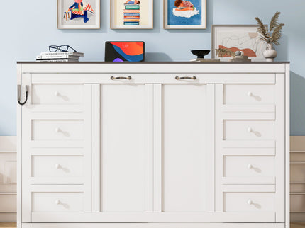 Murphy Bed With LED Light, Foldable Wall Bed Cabinet