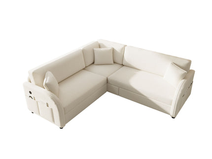L-Shaped Couch With Pull-Out Bed, Oversize Convertible Sleeper Sofa With Side Pocket & USB Port