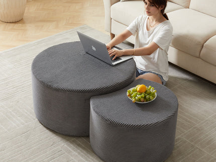Modern Upholstered Round Coffee Table For Living Room (Set of 2)