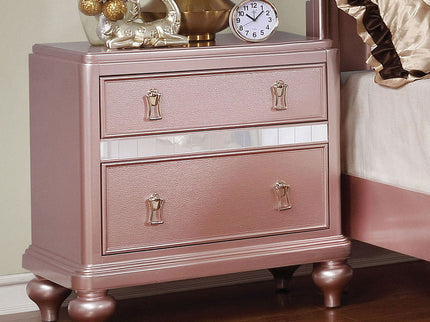 Nightstand With Mirror Accent Panels, 2 Drawer Design - Rose Gold