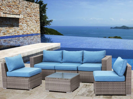 Armless Patio Sofa Set, With UV Resistant Frame And Waterproof Cushions - Blue / Brown