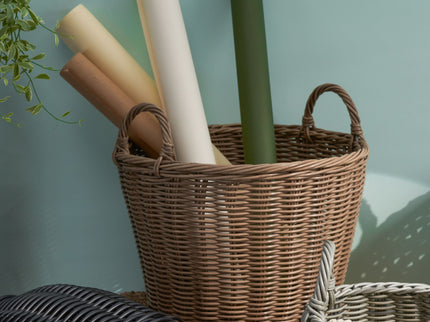 Round Cone Woven Resin Wicker Basket With Handles For Versatile Storage - Walnut Brown