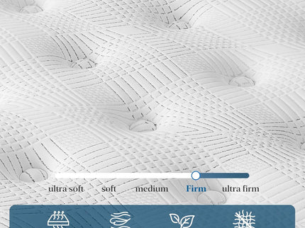 14" King Hybrid Mattress, Memory Foam & Pocket Spring Bed, Medium Firm Comfort, Spine Support, Quiet & Breathable - White