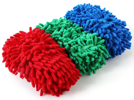 Microfiber Mop Slippers For Floor Cleaning, Machine Washable, 3 Pieces - Blue / Green / Red