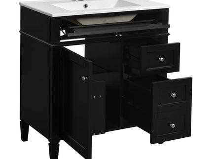 Bathroom Vanity With Top Sink, 2 Doors And 3 Drawers, Freestanding Set With Mirror Cabinet