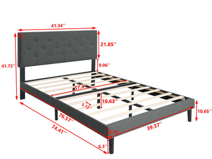 Modern Upholstered Platform Bed Frame With Button Tufted Fabric Headboard