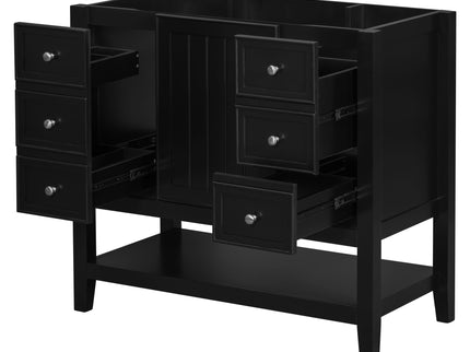 36" Bathroom Vanity Base With 2 Cabinet And 3 Drawers - Black