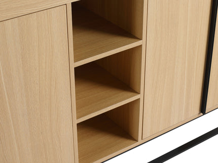 58" Freestanding Bathroom Cabinet With 4 Soft Close Doors & 3 Open Racks (Vanity Only, No Sink) - Oak