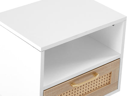 15.75" Rattan End Table With Drawer And Solid Wood Legs, Modern Nightstand, Side Table For Living Room, Bedroom