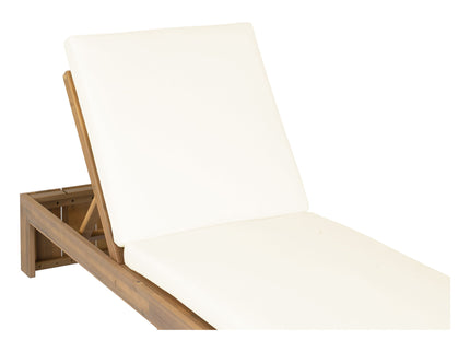 Adjustable Outdoor Chaise Lounge Patio Recliner - Beige / Light Teak