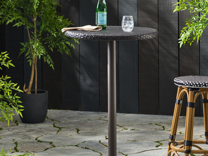 Outdoor Round Rattan Bar Table With Iron Frame - Multi Brown