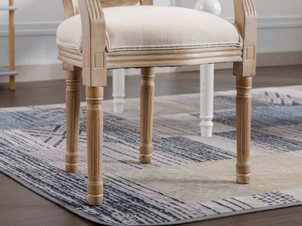 French Vintage Upholstered Fabric Dining Armchair (Set of 2) - Beige