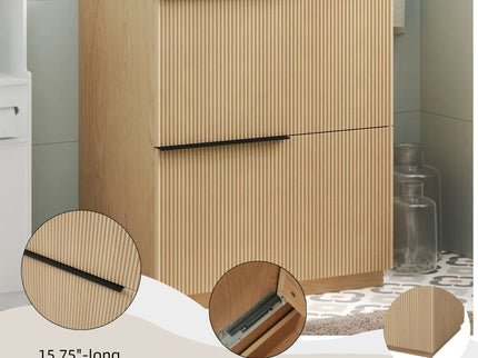 Fluted Bathroom Vanity With Ceramic Sink, Soft Close Slides