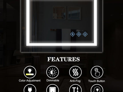 3000-6000K LED Bathroom Mirror With Lights, Anti-Fog Dimmable Lighted Wall Mounted Vanity Mirror Master Bath Modern Makeup (Only Mirrors, Not Cabinets) Horizontal & Vertical